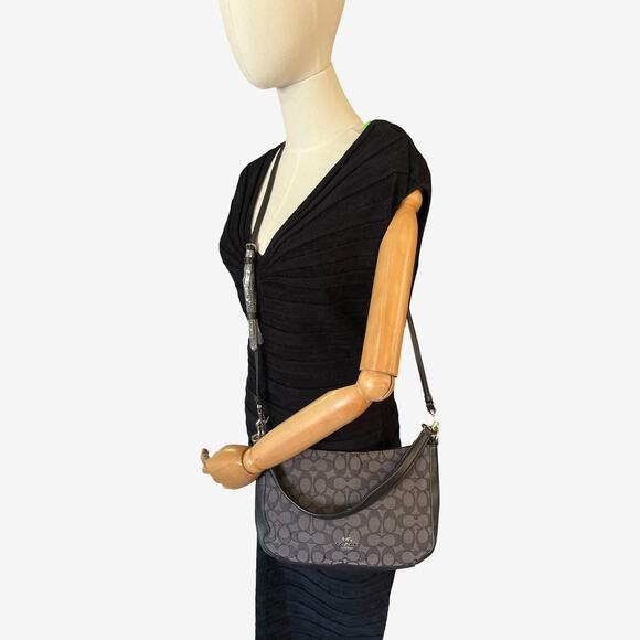 Coach Chelsea Black Smoke Signature Jacquard Leather Two Way Crossbody Bag - Picture 5 of 16